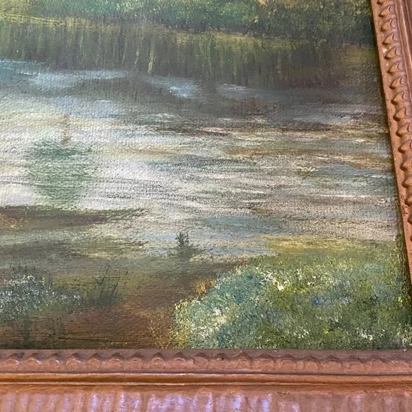 Vintage Canvas Oil Painting In An Antique Heavy Frame Ready For